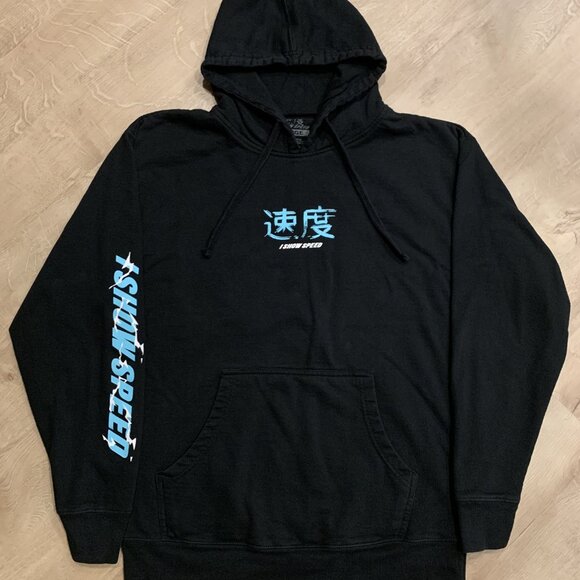 IShowSpeed 2021 Anime Hoodie Men's Large L Black Blue Sweatshirt I Show Speed - Picture 2 of 7